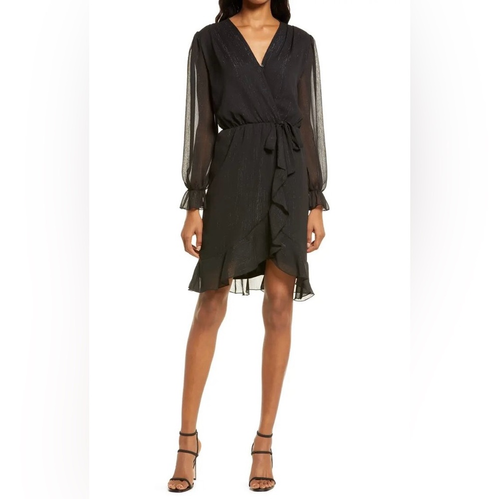 Elegant Black Metalic Long Sleeve Dress